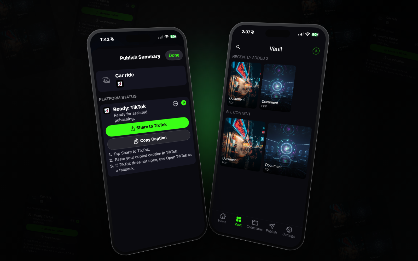 Kroma Vault and publishing screens shown together.